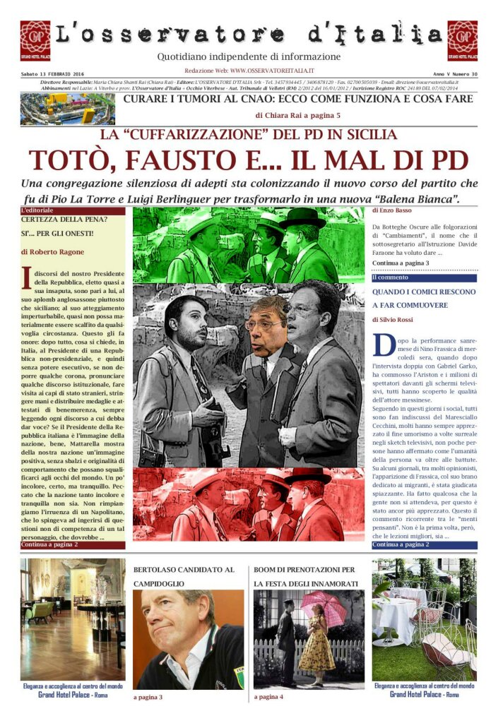 L'osservatore d'Italia edizione del 13 Febbraio 2016